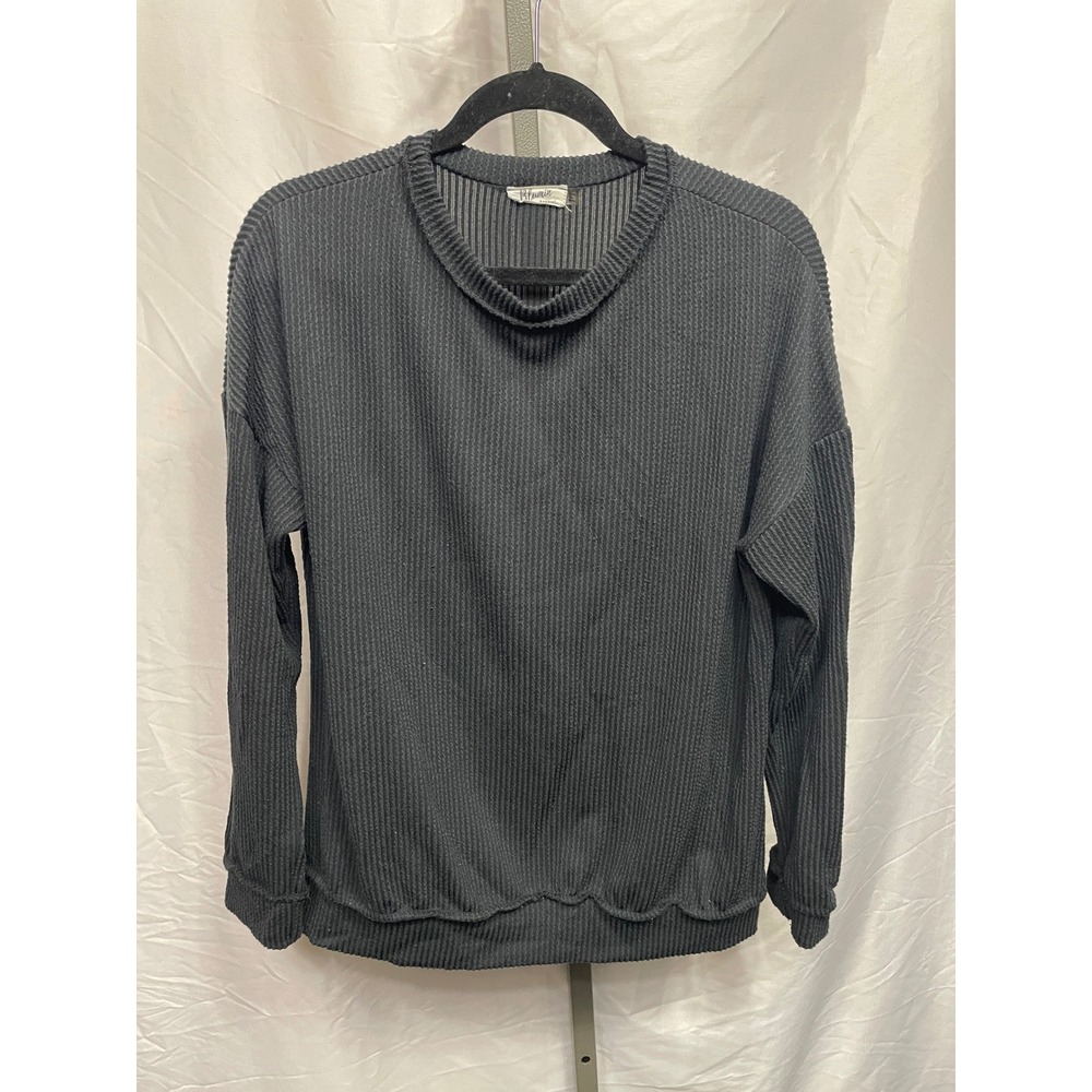 Blumin‎ Apparel Black Waffle Knit Mock Neck Long Sleeve Pullover Top Women OS